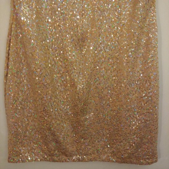 Venus sparkly silver sequin knee length camel color dress XL - Picture 4 of 11
